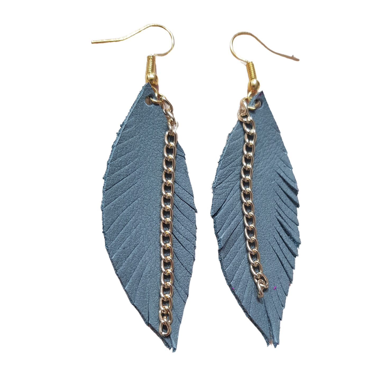 Earrings Leather feather with chain