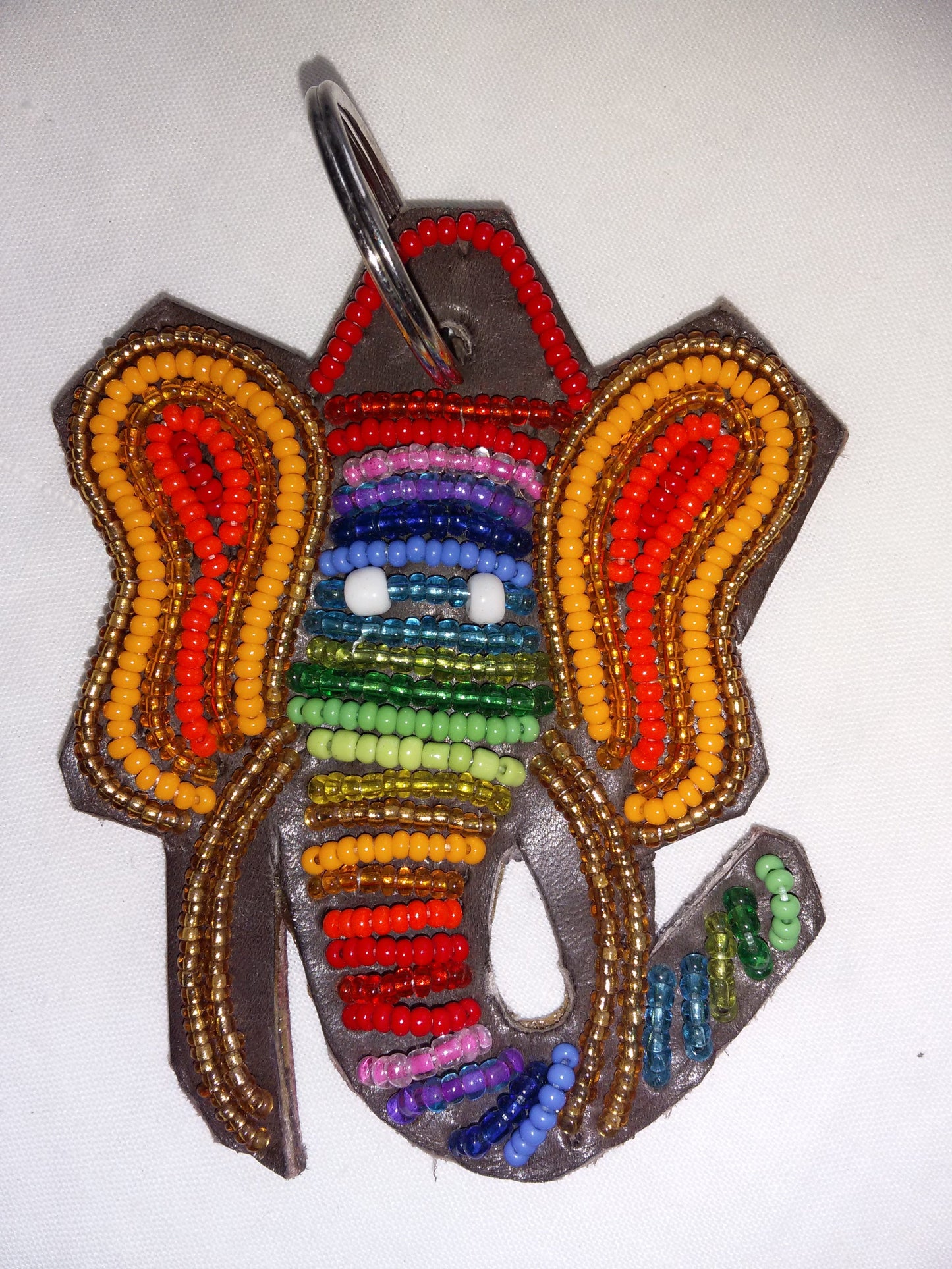 Keyring-Leather and beads
