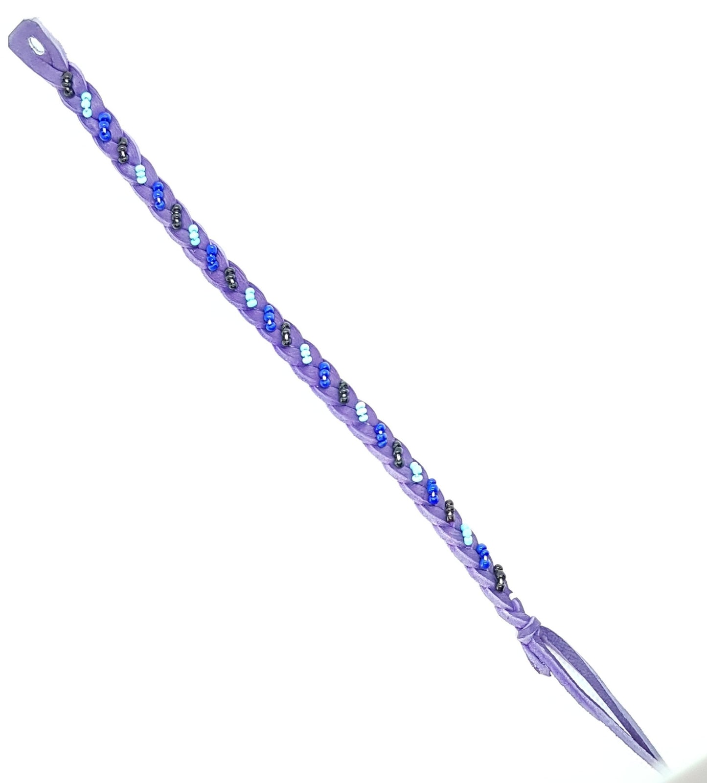 Jewellery-Bracelet plaited leather tie with beads