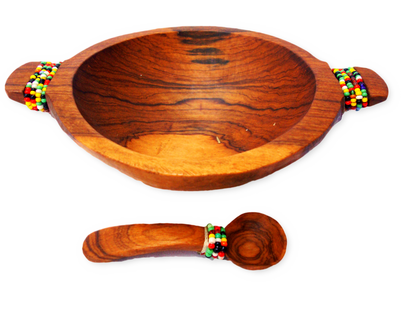 Wood-beaded bowl with spoon